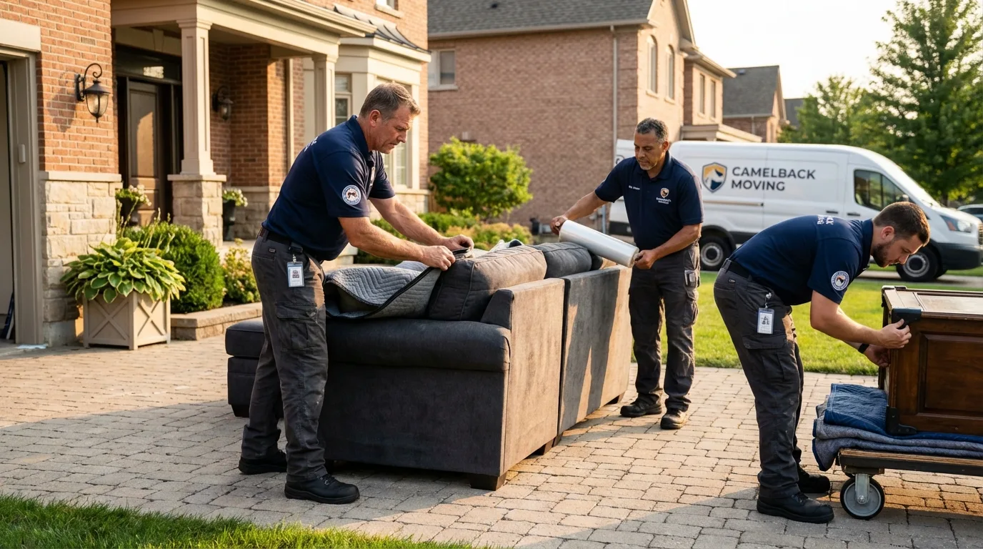 Large estate moving crew wrapping furniture in Monahans, TX